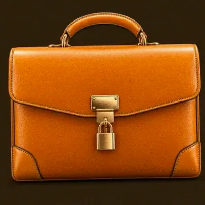 Locked leather briefcase — Uptown Pokies